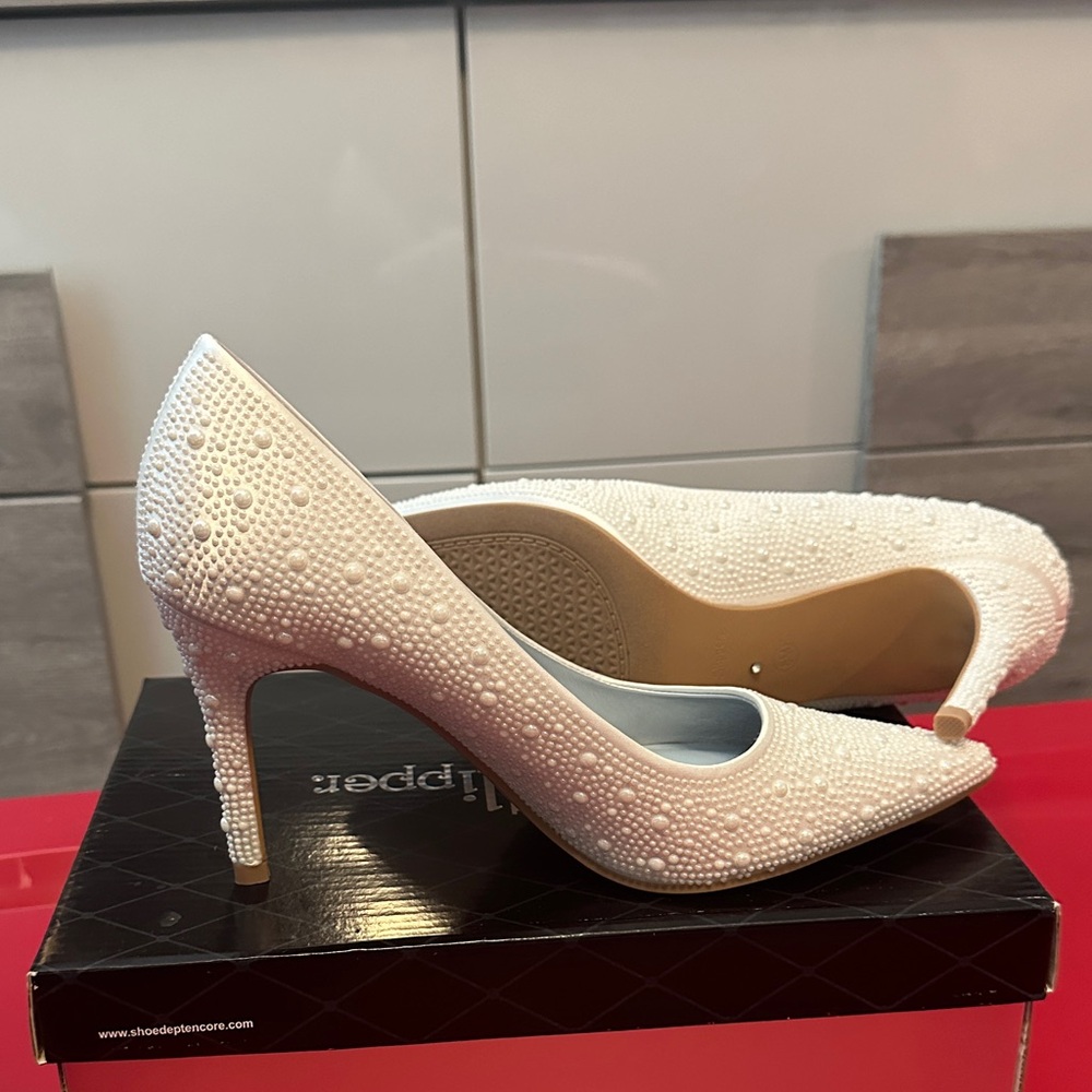 Elegant White Wedding Beaded Heels
